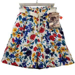 Lord Isaacs Vintage Deadstock Floral High-Waisted Cotton Shorts W/Belt Size 10